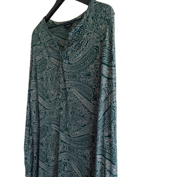 LUCKY BRAND Paisley Green White Long Sleeves Brown Button Neck/Wrist Blouse 1X - Picture 4 of 9